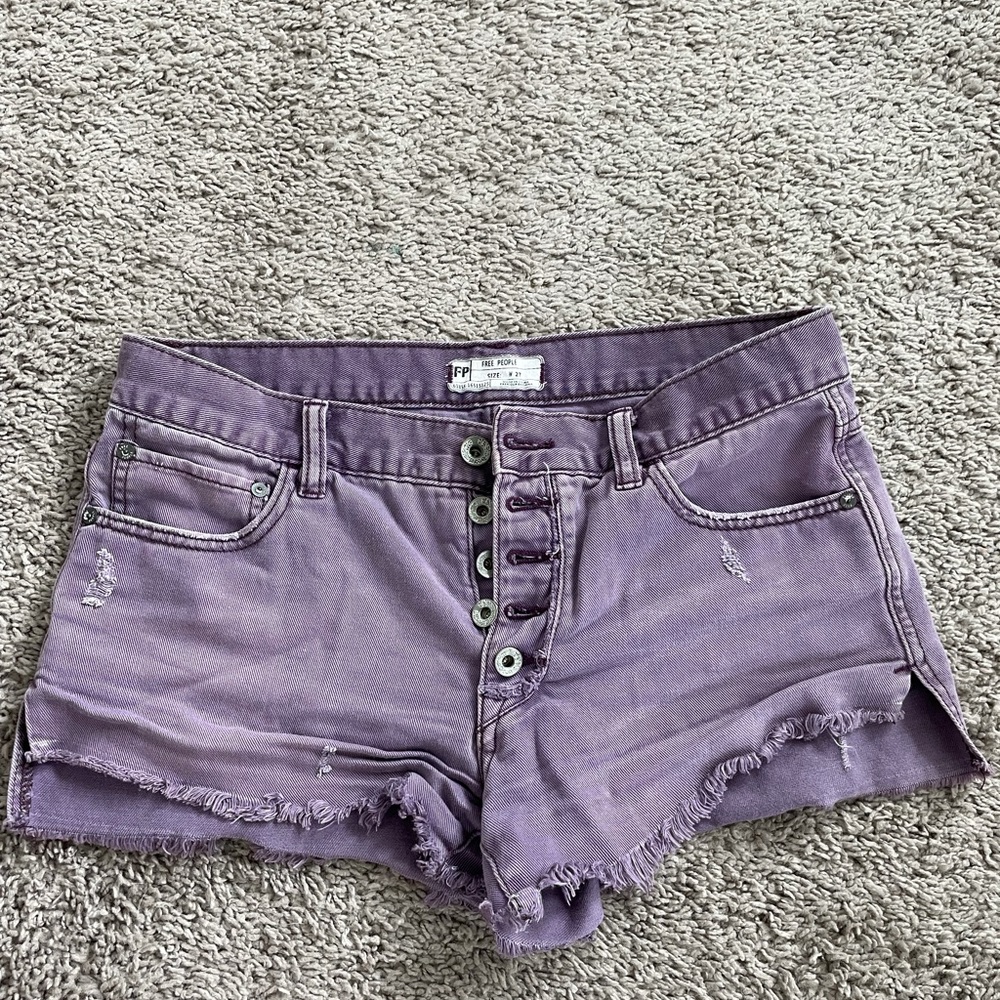 FREE PEOPLE purple button fly cut off shorts